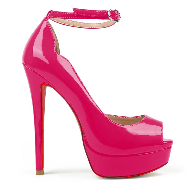 150mm Round Chick Alta Red Bottom Heels Sky High Platform Ankle strap Pumps For Women-MERUMOTE