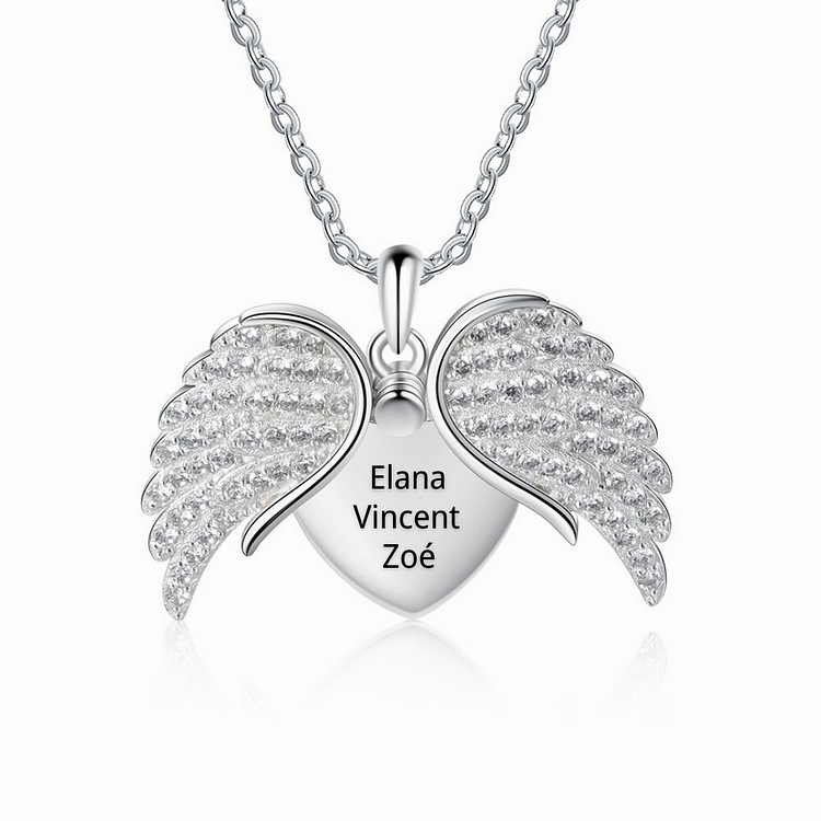Collar 3 nombres personalizados alas de ángel