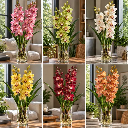 Colorful Cymbidium orchid home display