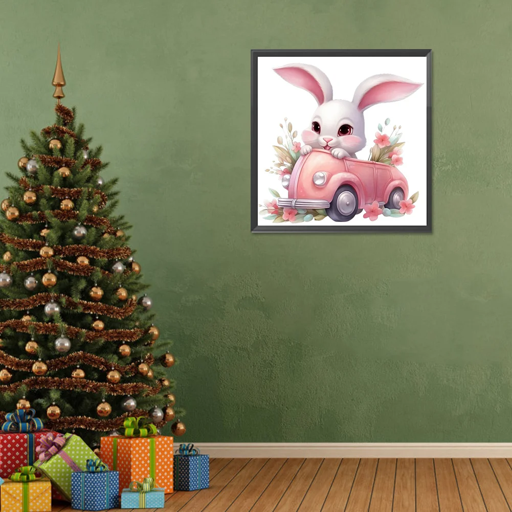 Diamond Painting - Full Round Drill - Pink Car Bunny(Canvas|30*30cm)