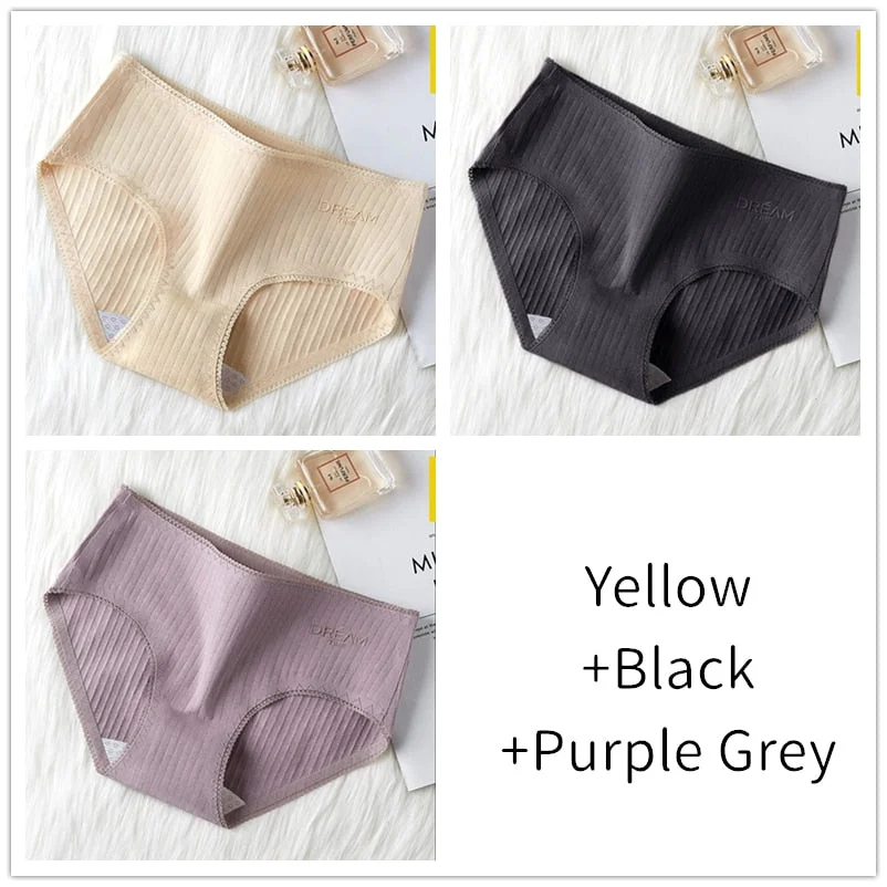 3Pcs Women Panties Lace Cotton Underwear Girls Mid Waist Briefs Lady Cute Sexy Lingerie Intimates Breathable Underpants Female