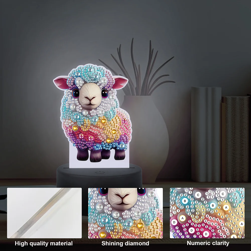 5D DIY Acrylic Sheep Double Sided Diamond Painting LED Night Light for Adults