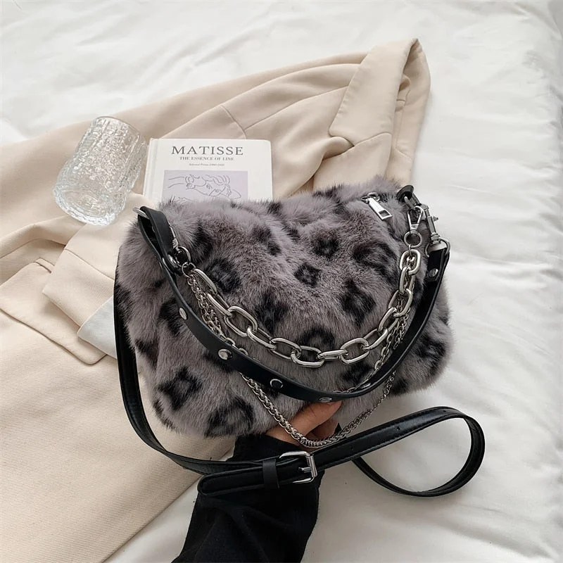 2021 Female Bag New Lamb Hair Messenger Bag Female Ins Fashion Chain Plush Small Bag Plush Shoulder Bags Fashion Winter