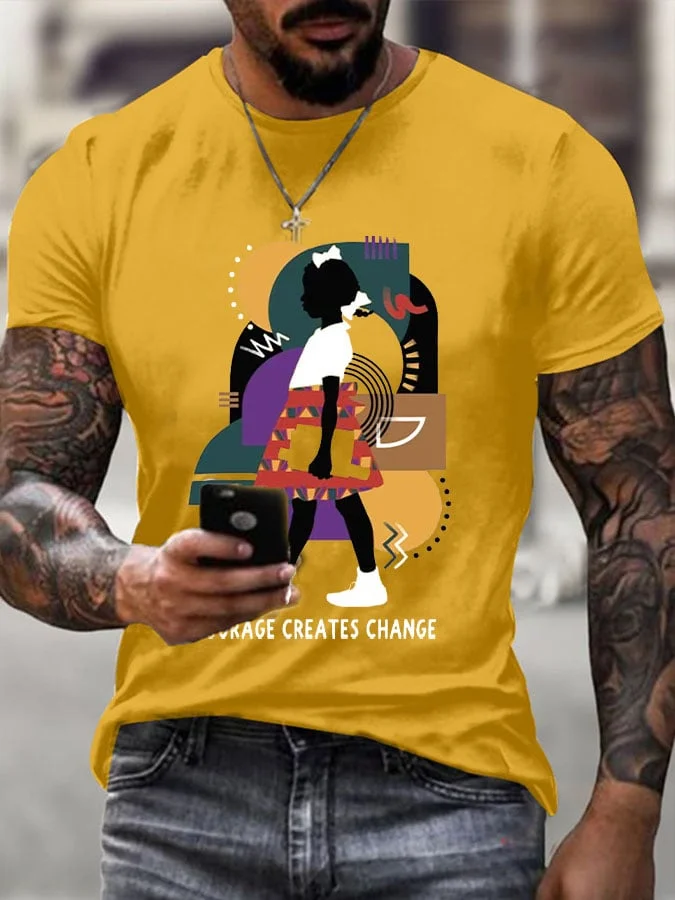 Men's Black Girls Courage Create Change Printing T Shirt 