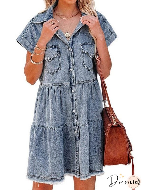 Denim Dress with Ruffles