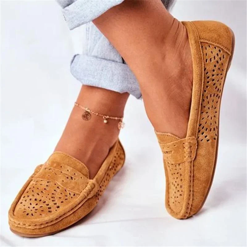 Suede Hollow Comfort Square-Toe Flat Loafers For Women