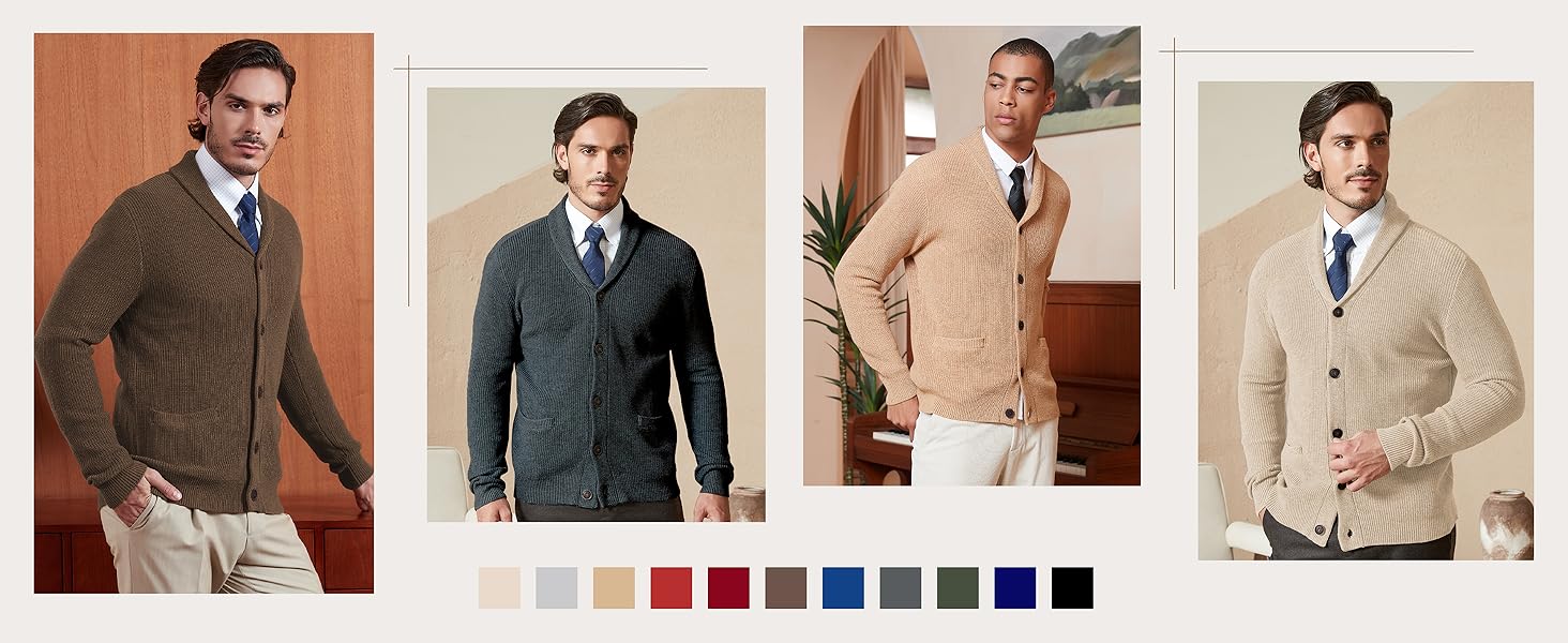 Kallspin Men's Wool Blend Shawl Collar Cardigan Sweater