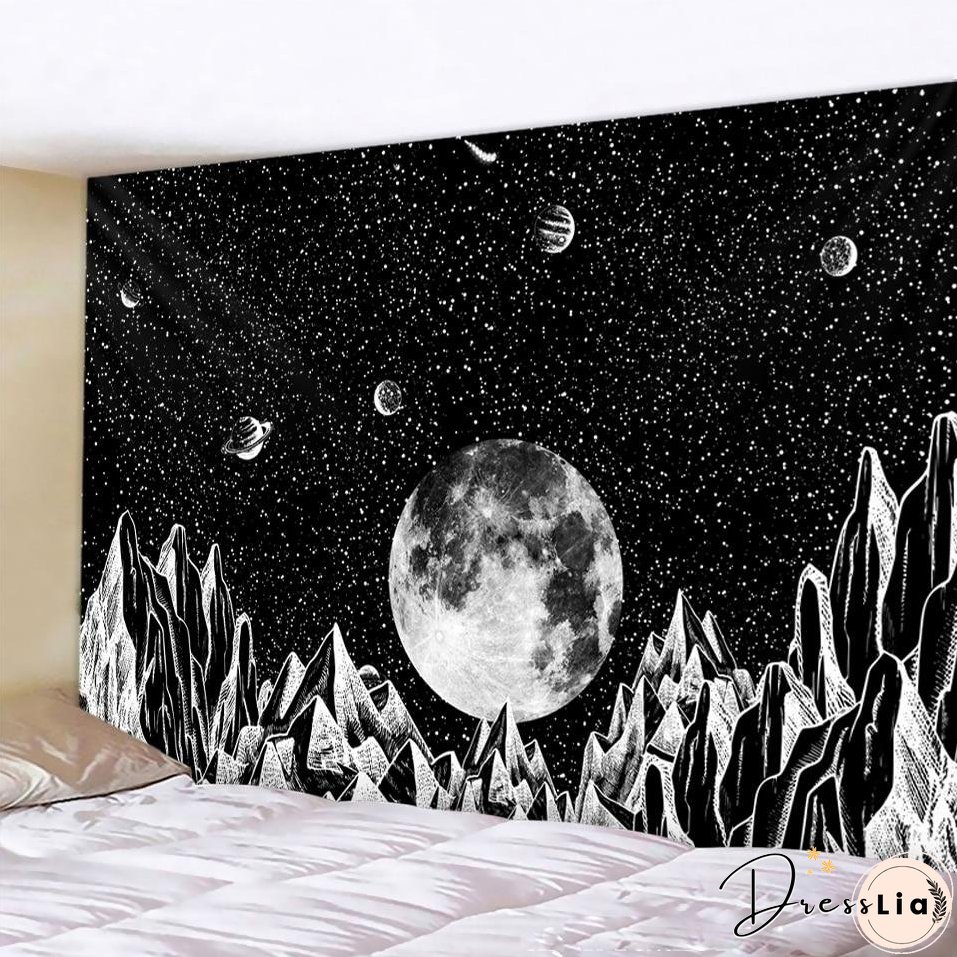 Black and white moon Mandala tapestry Bohemian decoration wall hanging bedroom psychedelic