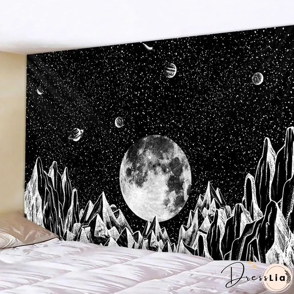 Black and white moon Mandala tapestry Bohemian decoration wall hanging bedroom psychedelic