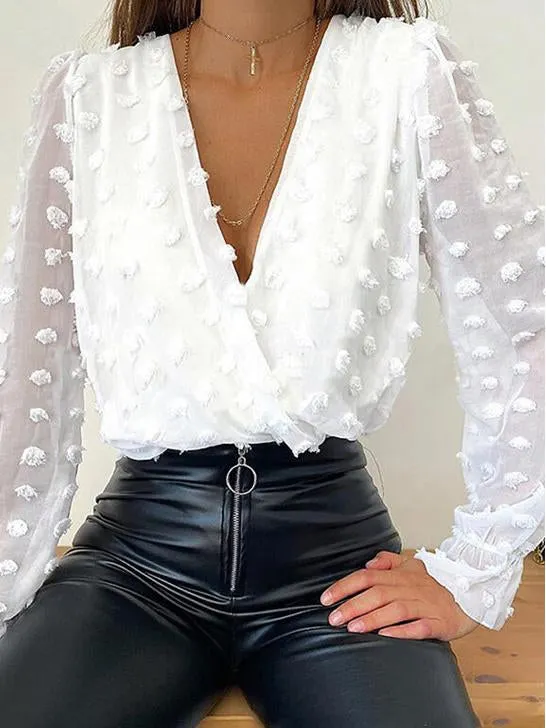Deep V-Neck Three Styles Pattern Women Chiffon Top