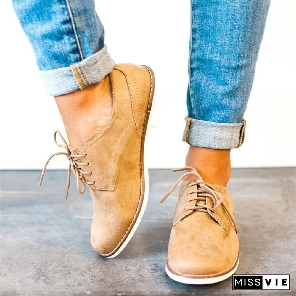 Womens Oxford Shoes Comfort Low Heel Lace-Up Daily Loafers