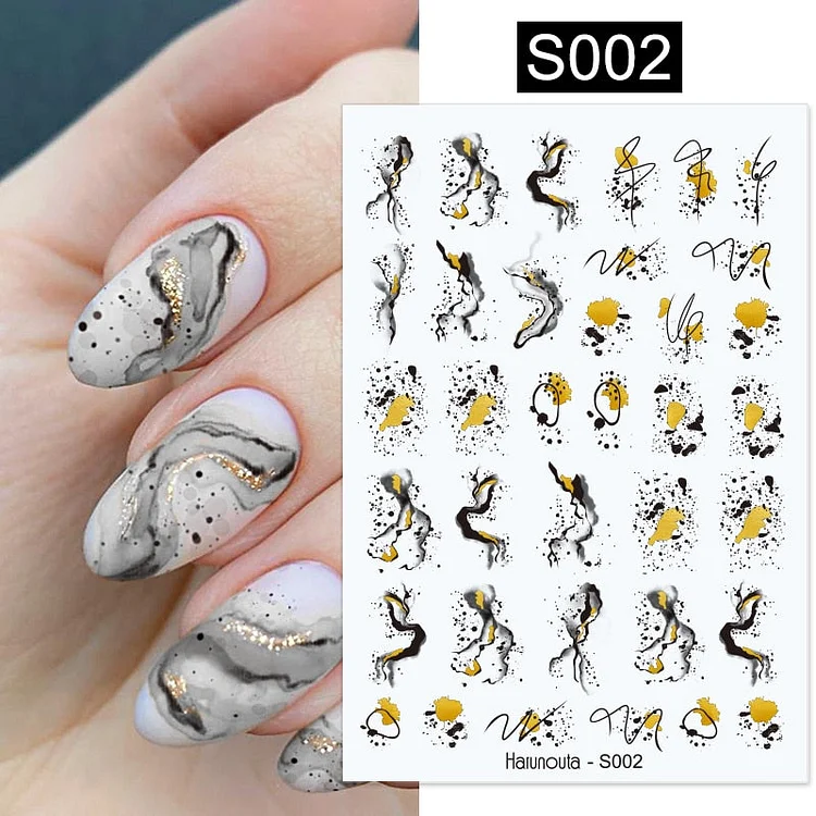 Harunouta Marble Blooming 3D Nail Sticker Decals Flower Leaves Transfer Water Sliders Abstract Geometric Lines Nail Watermark