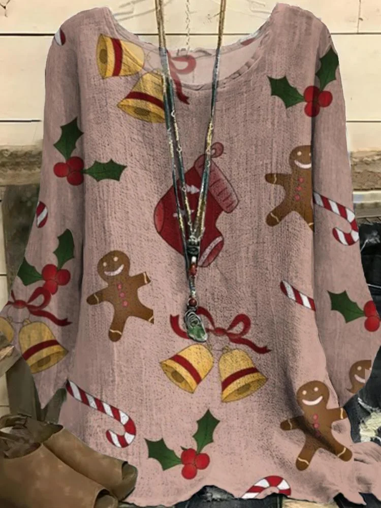 Women's Christmas Theme Series Printed Round Neck Half Sleeve T-Shirt