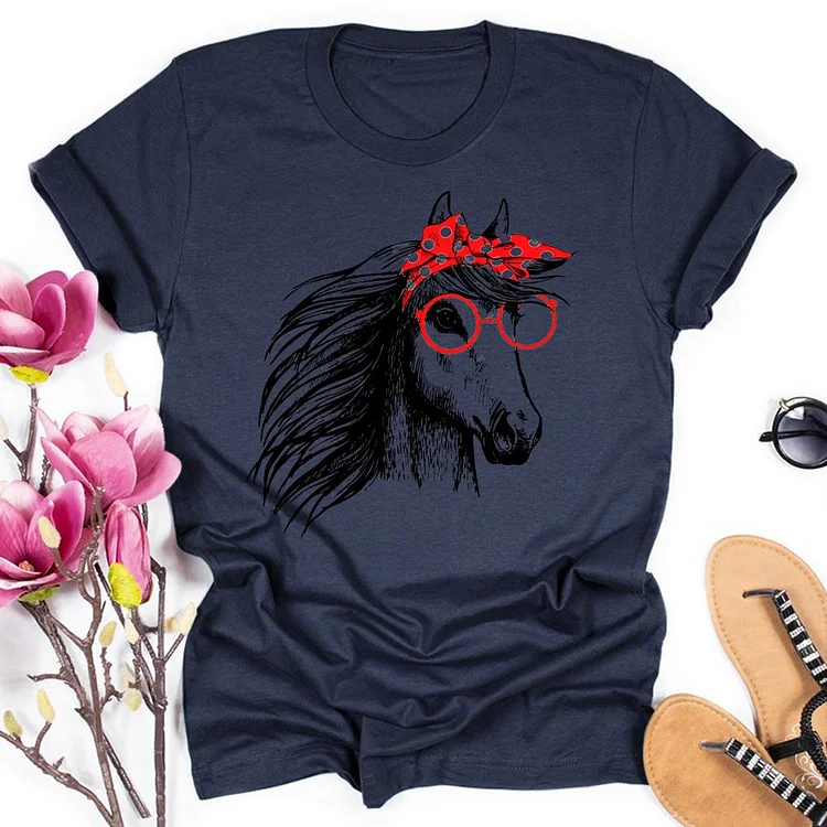 Bandana Horse Lover Round Neck T-shirt