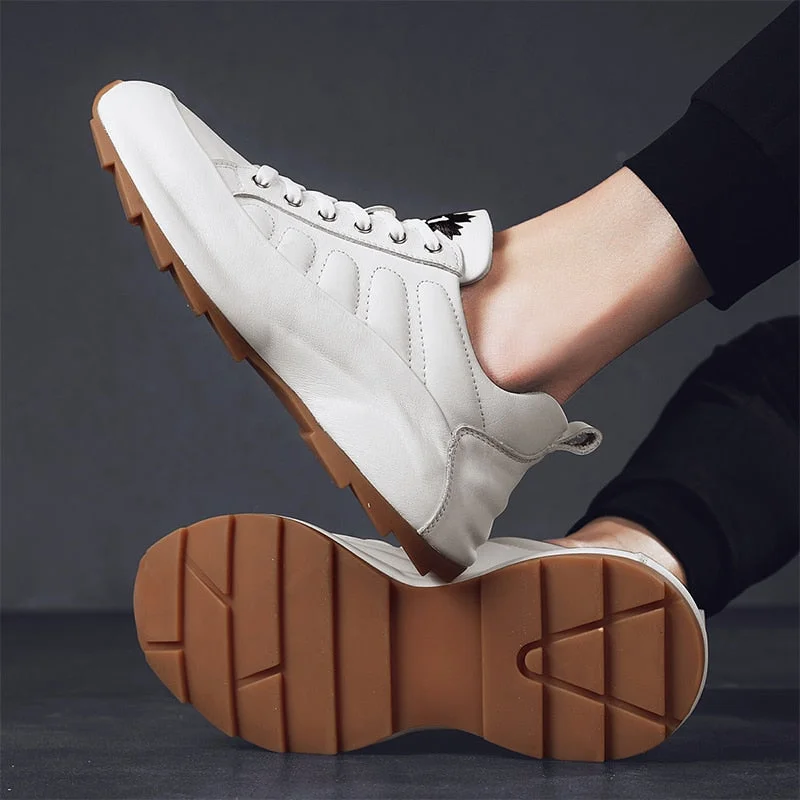 2021 New Men's Casual Shoes Fashion White 100% Genuine Leather Shoes for Men Shoe Lift Cowhide Cushioning Walking Footwear