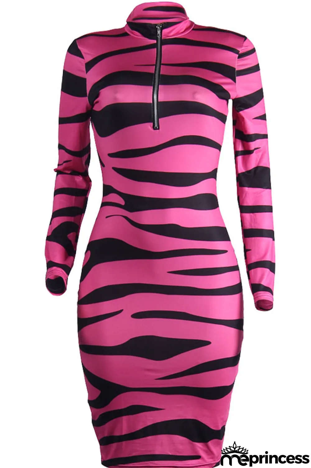 Yellow Polyester Fashion Sexy Long Sleeves V Neck Sheath Mini Print zebra Dresses