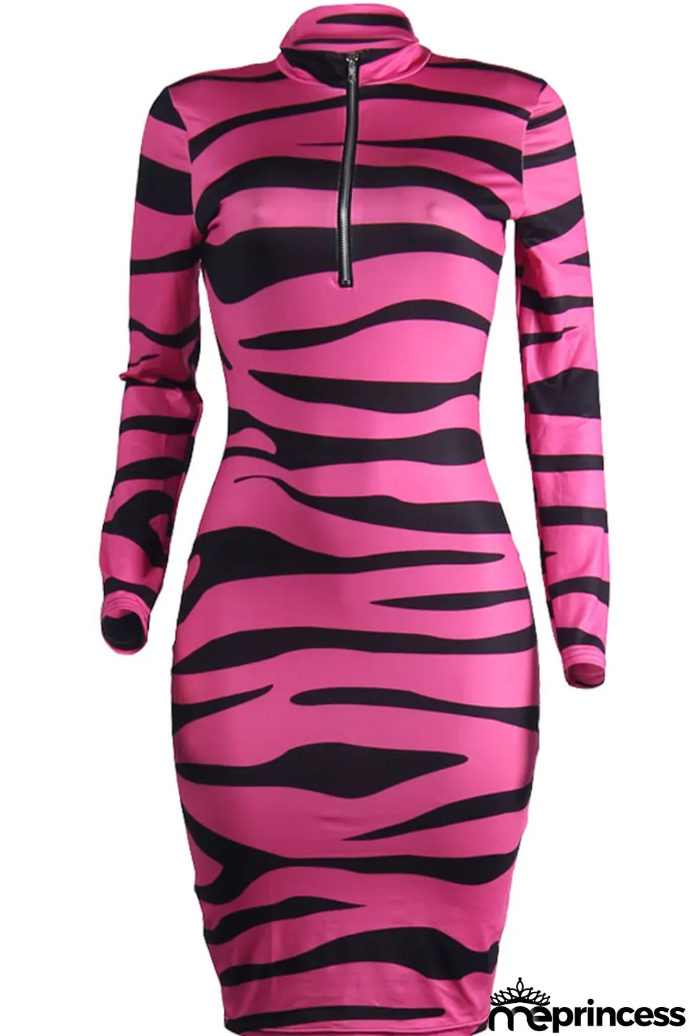Yellow Polyester Fashion Sexy Long Sleeves V Neck Sheath Mini Print zebra Dresses