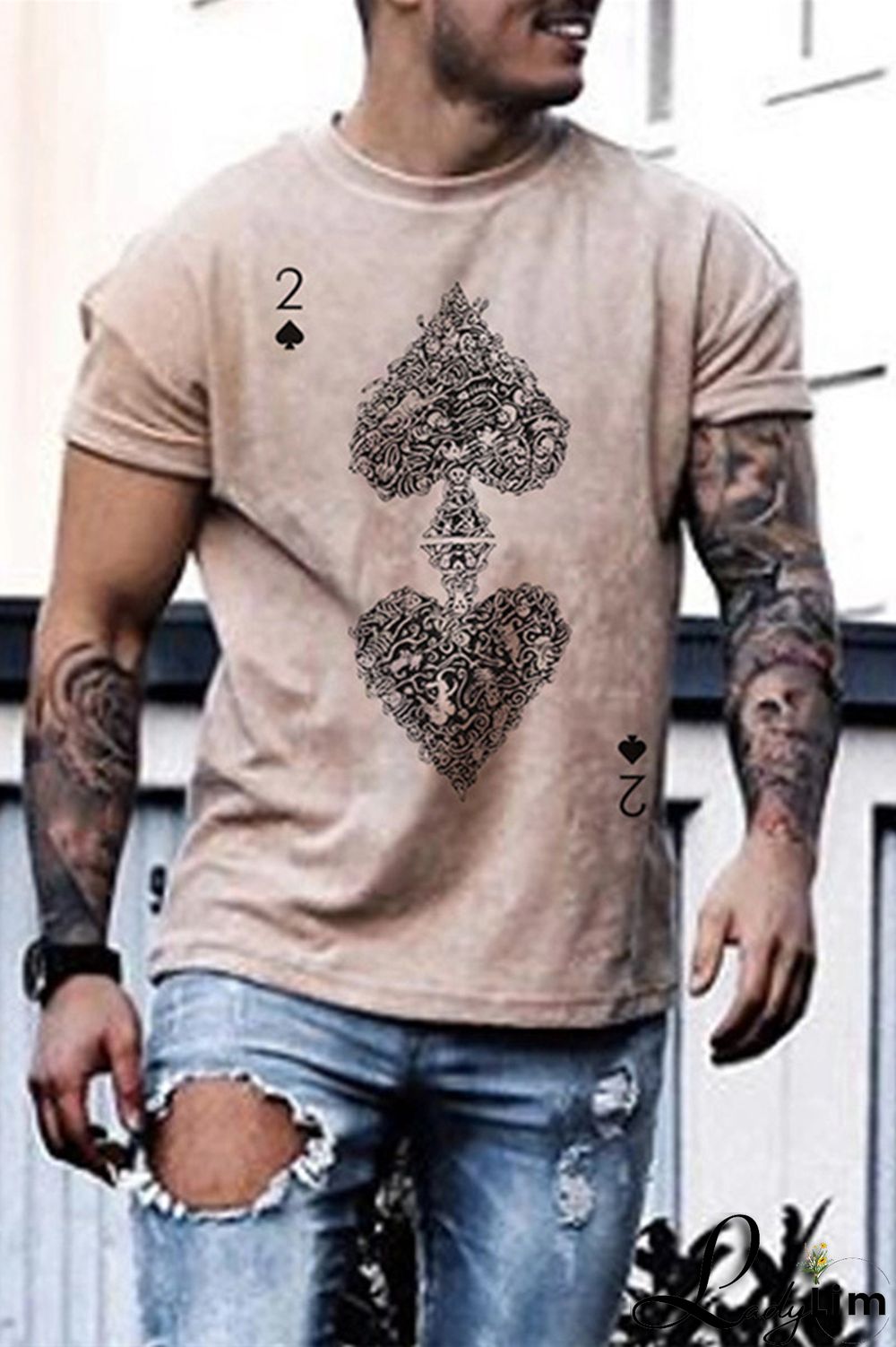 Apricot Fashion Casual Print Basic O Neck Men's Shirts