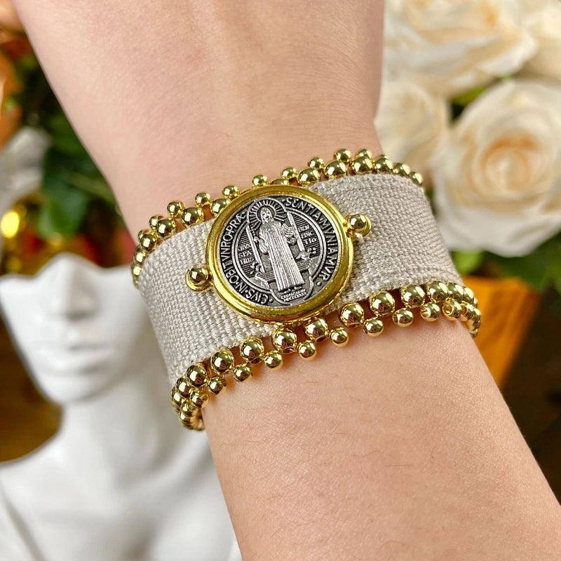 Minimalist Geometric Saint Benedict Copper Plating Bracelets