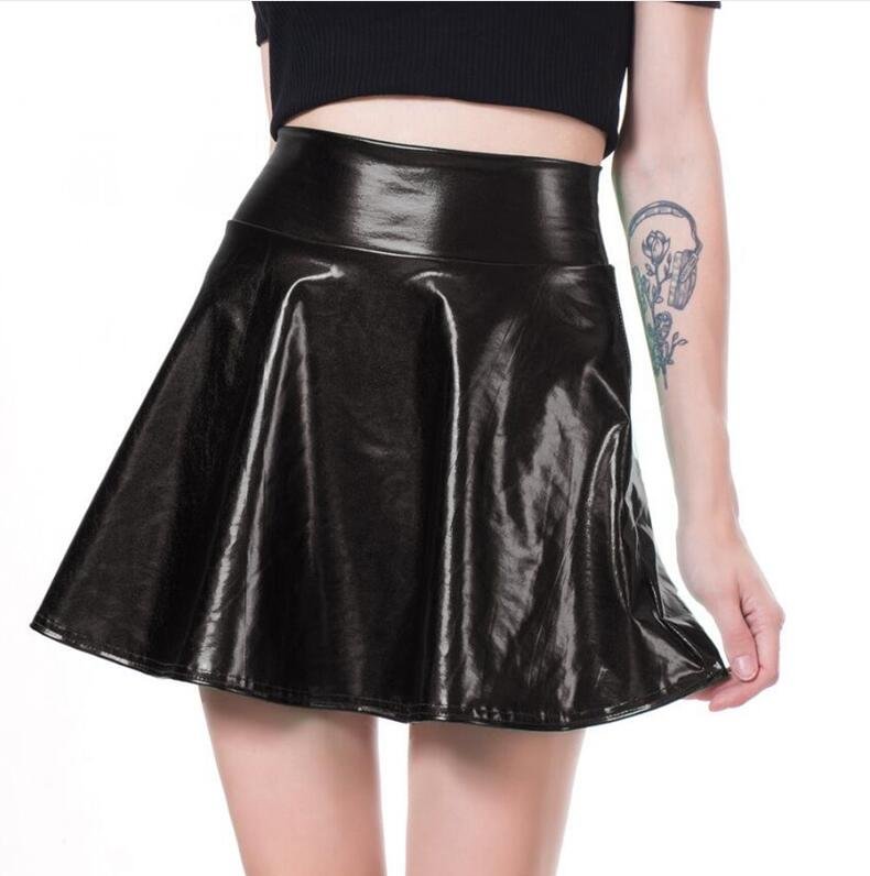 CUHAKCI Short Sexy High Waist Pleated Skirts Women Solid Casual Silver Gold Mini Laser Women Party Club