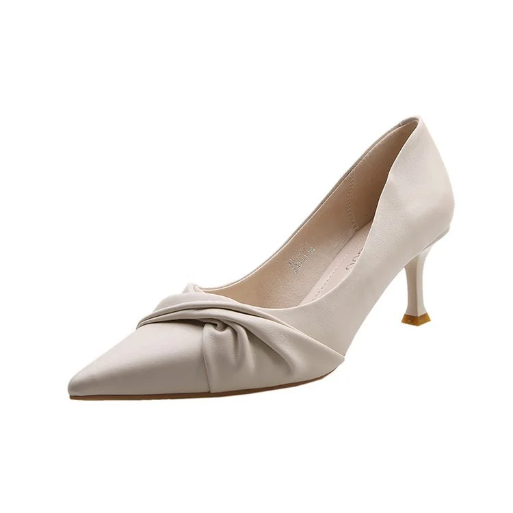 Wongn Wongn 2023 New Fashion Work Shoe Toe Fold Butterfly Bow Shallow High Heels Fine Heel Single Shoes Woman