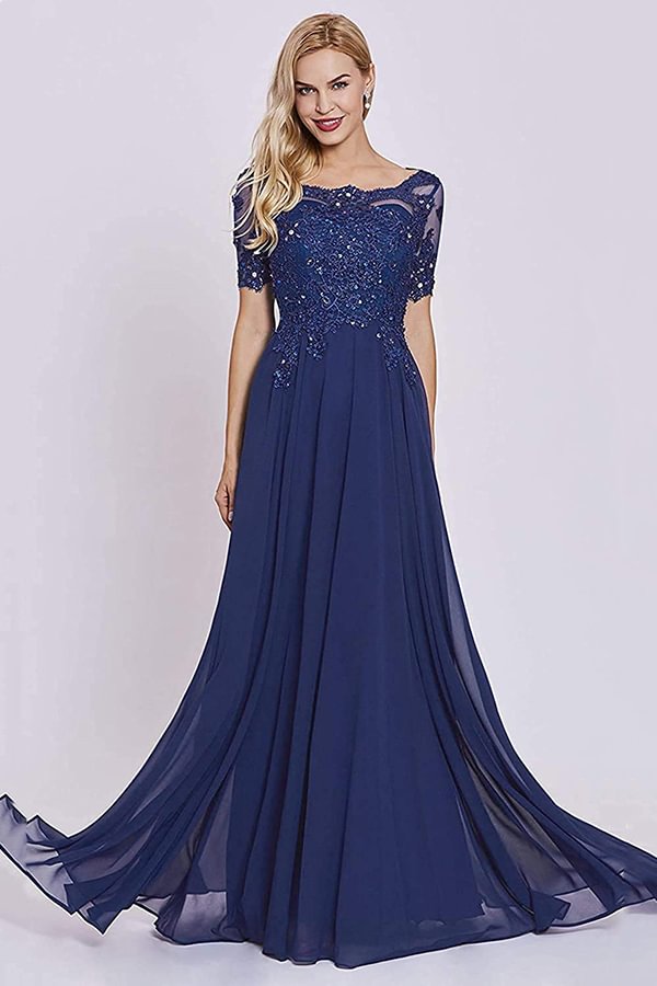 Kurzärmliges Spitze Applikationen Kleid für die Brautmutter M003 Lunass
