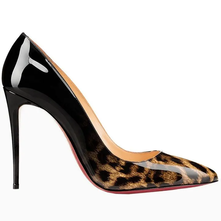 100mm/120mm Women's Party Wedding Heels Leopard Patent Red Bottoms Pumps-vocosishoes