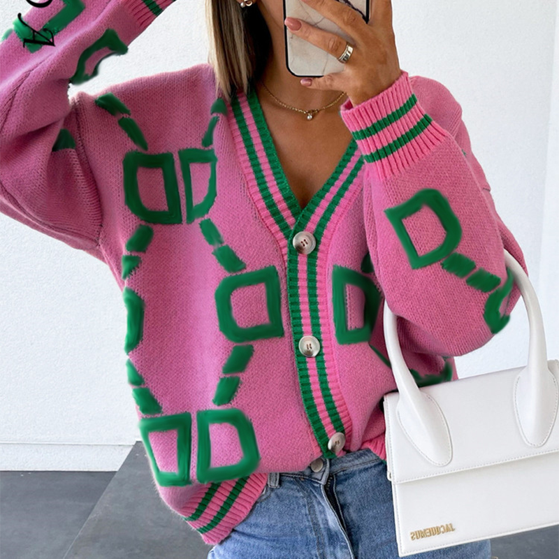 FSDA 2021 V Neck Long Sleeve Caridigan Women Green Autumn Winter Knitted Sweater Loose Casual Fashion Jumper Tops Vintage
