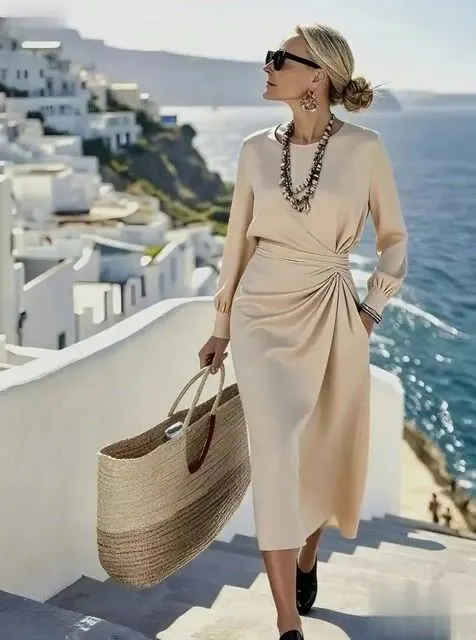 Women'S Solid Color Pleated Dress 