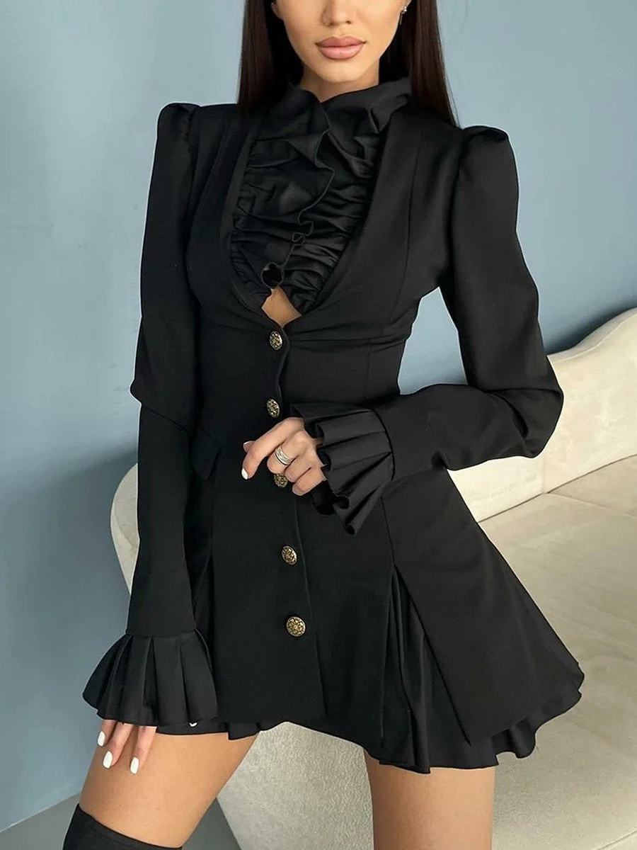 Stylish Colorblock Mini Pleated Dress