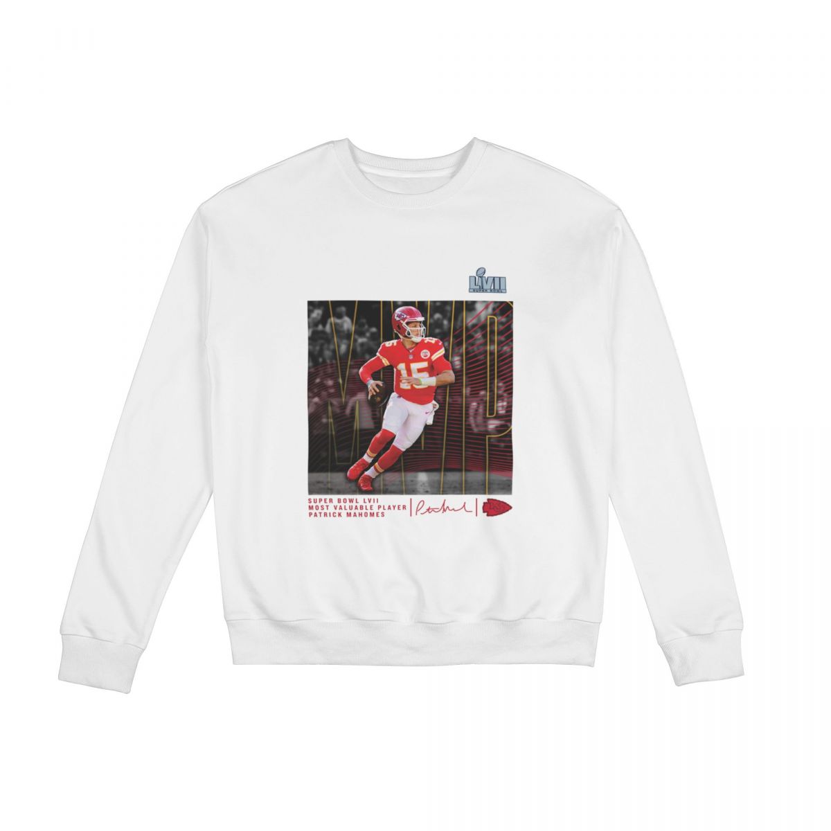 Kansas City Chiefs Patrick Mahomes Super Bowl LVII MVP Crucial Sweatshirt Round Neck Tops