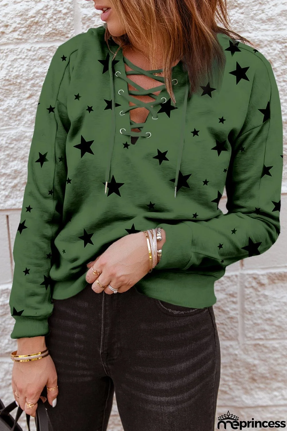 Star Pattern Lace-Up Hoodie