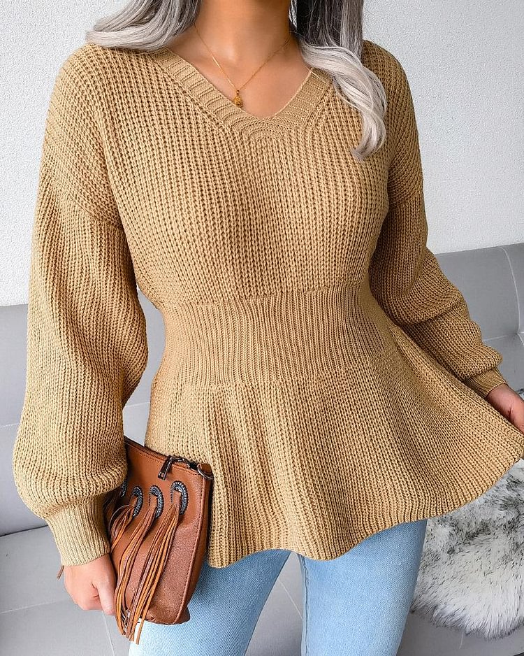 Peplum Ruffle Trim Rib-Knit Sweater - Shop Trendy Women's Clothing | LoverChic