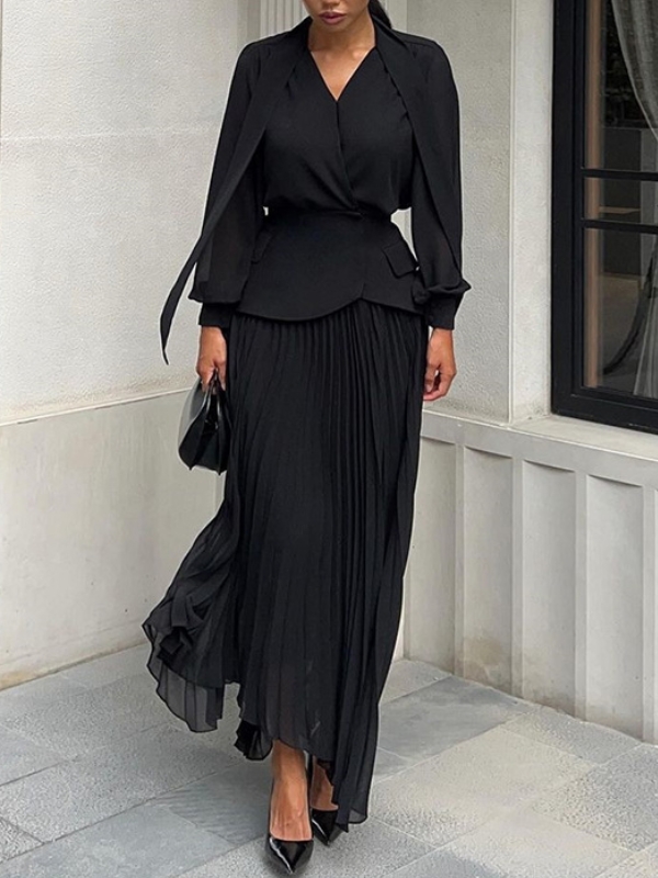 Temperamental Casual Lace-up Top and Casual Pleated Skirt Set | Oxredo Shop Ramadan Sale
