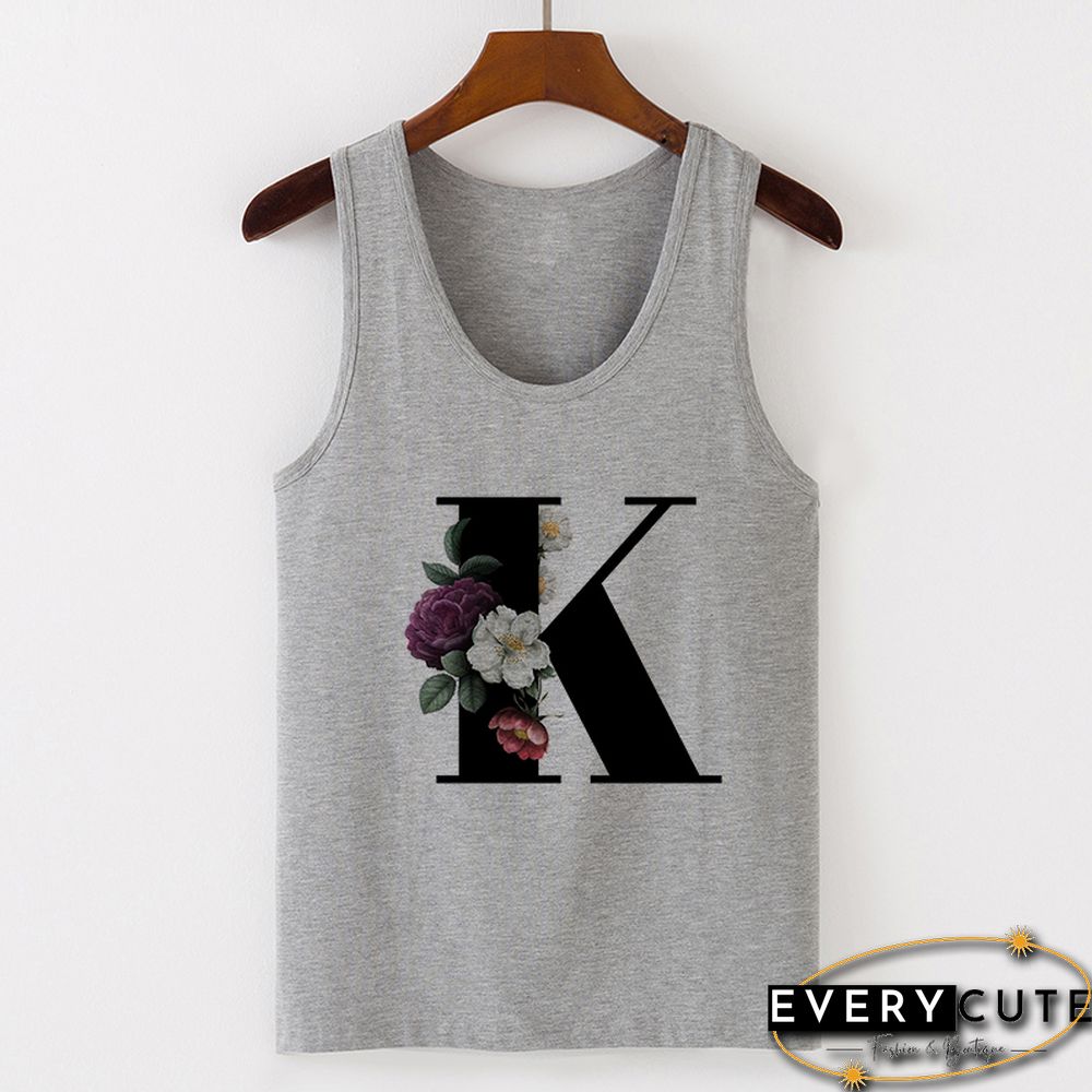 Summer Alphabet Print Camisole Sexy Tank Tops Vest Women Tee Shirt Sleeveless Gray Female