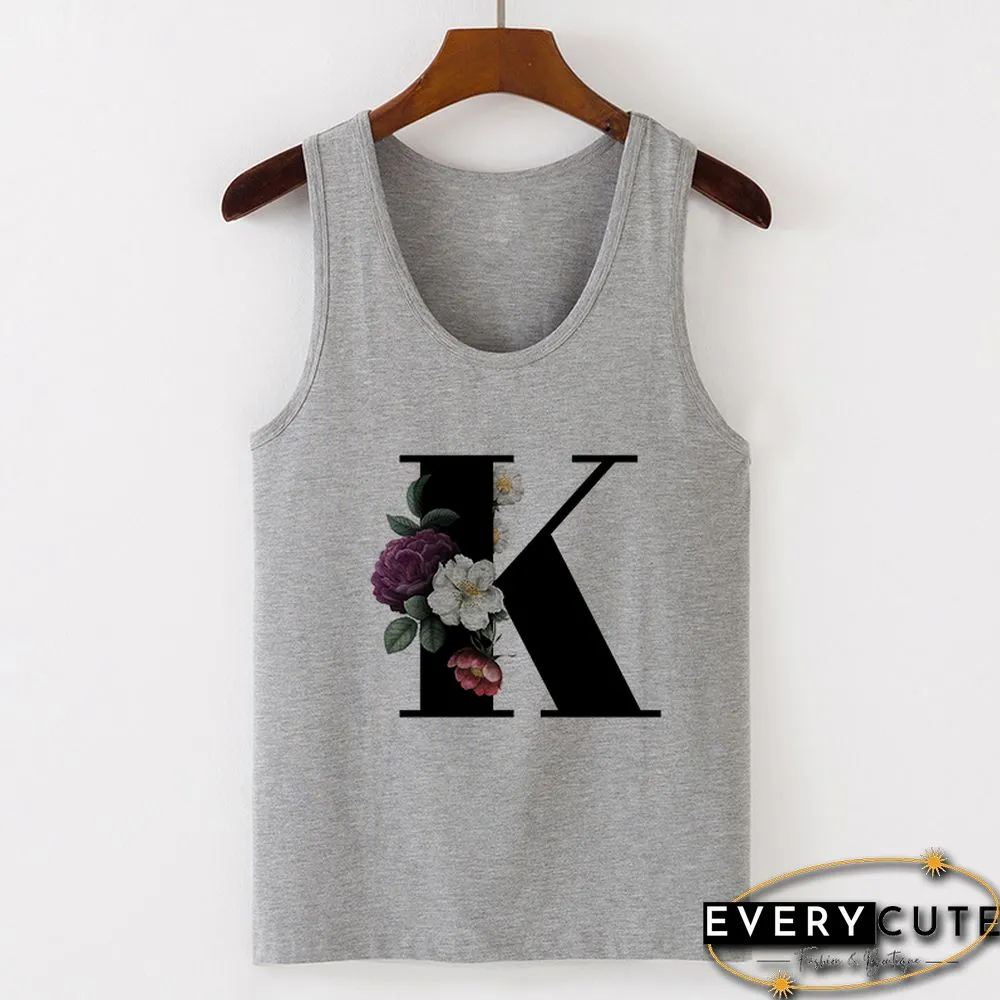 Summer Alphabet Print Camisole Sexy Tank Tops Vest Women Tee Shirt Sleeveless Gray Female