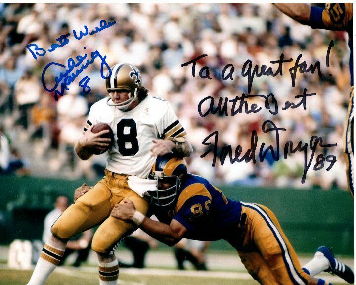 ARCHIE MANNING and FRED DRYER signed NFL SAINTS and RAMS 8x10 Photo Poster painting