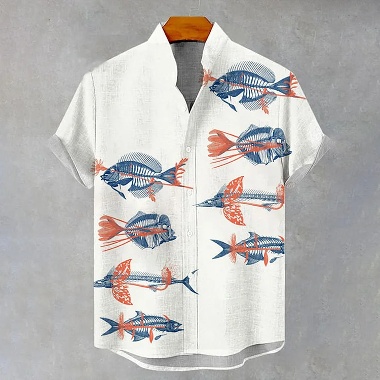 Men'S Retro Fishbone Flower Printed Casual Short Sleeve Shirt