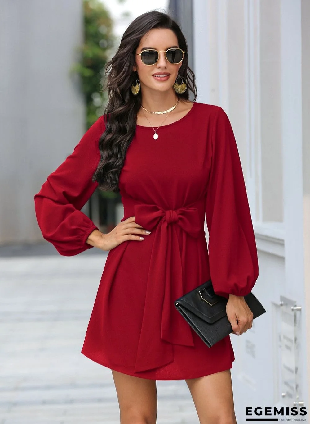 Solid Color Plus Size Loose Simple Dress Belt Temperament Women's Wear | EGEMISS