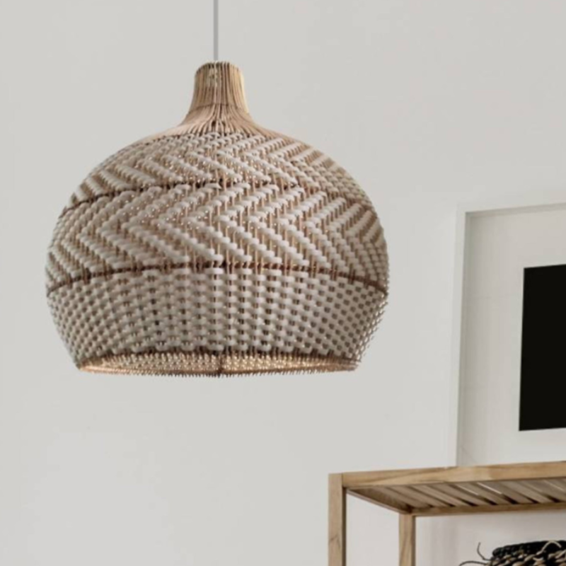 White Lampshade Rattan Woven Pendant Light For Dinning Room