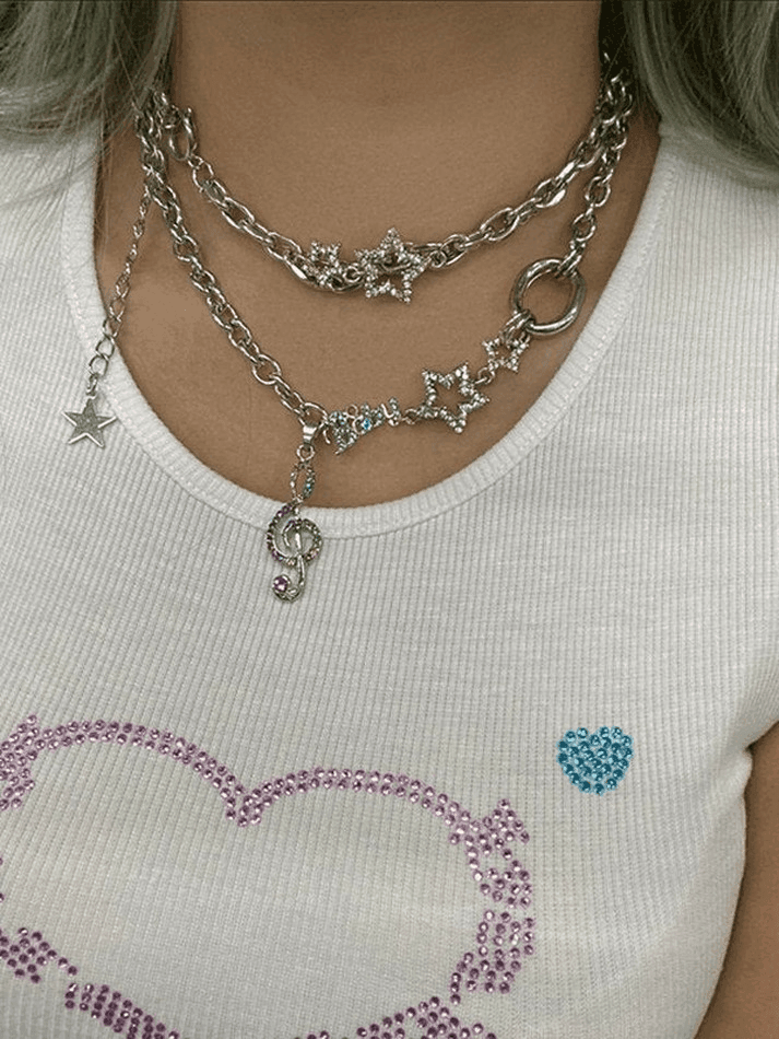 Brownm Rhinestone Decor Charm Necklace
