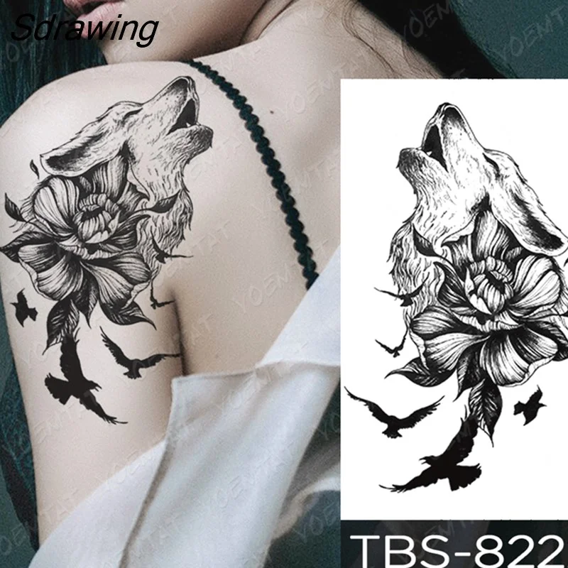 Sdrawing Temporary Tattoo Sticker forest eagle wolf butterfly Flash Tattoos Gothic Y2K Body Art Arm Fake Tatoo Men Women