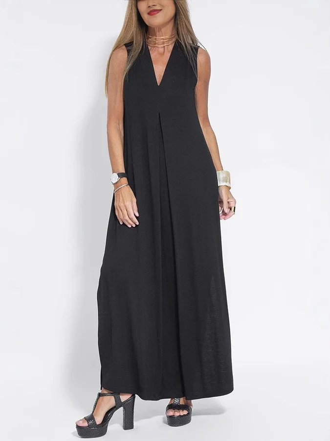 📢☀️【Summer promotion 55% off】👗Solid color V-neck long dress