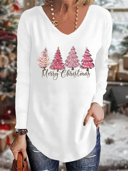 Women's Long Sleeve Scoop Neck Graphic Printed Tops