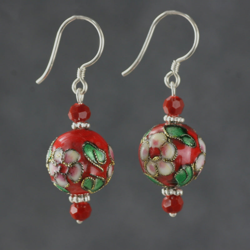 Red Cloisonne Silver Earrings Handmade Cheongsam Accessories Chinese Style Earrings