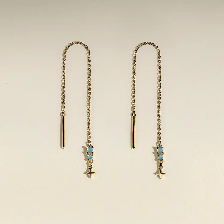 Cosmic Opal Thread Earrings in Gold