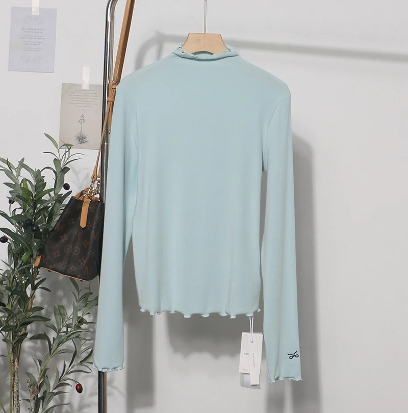 Uveng Half High-Necked Bottomed Shirt Women's Autumn And Winter New Bow Embroidery Inside The Top Of The Jacket T-Shirt 3187