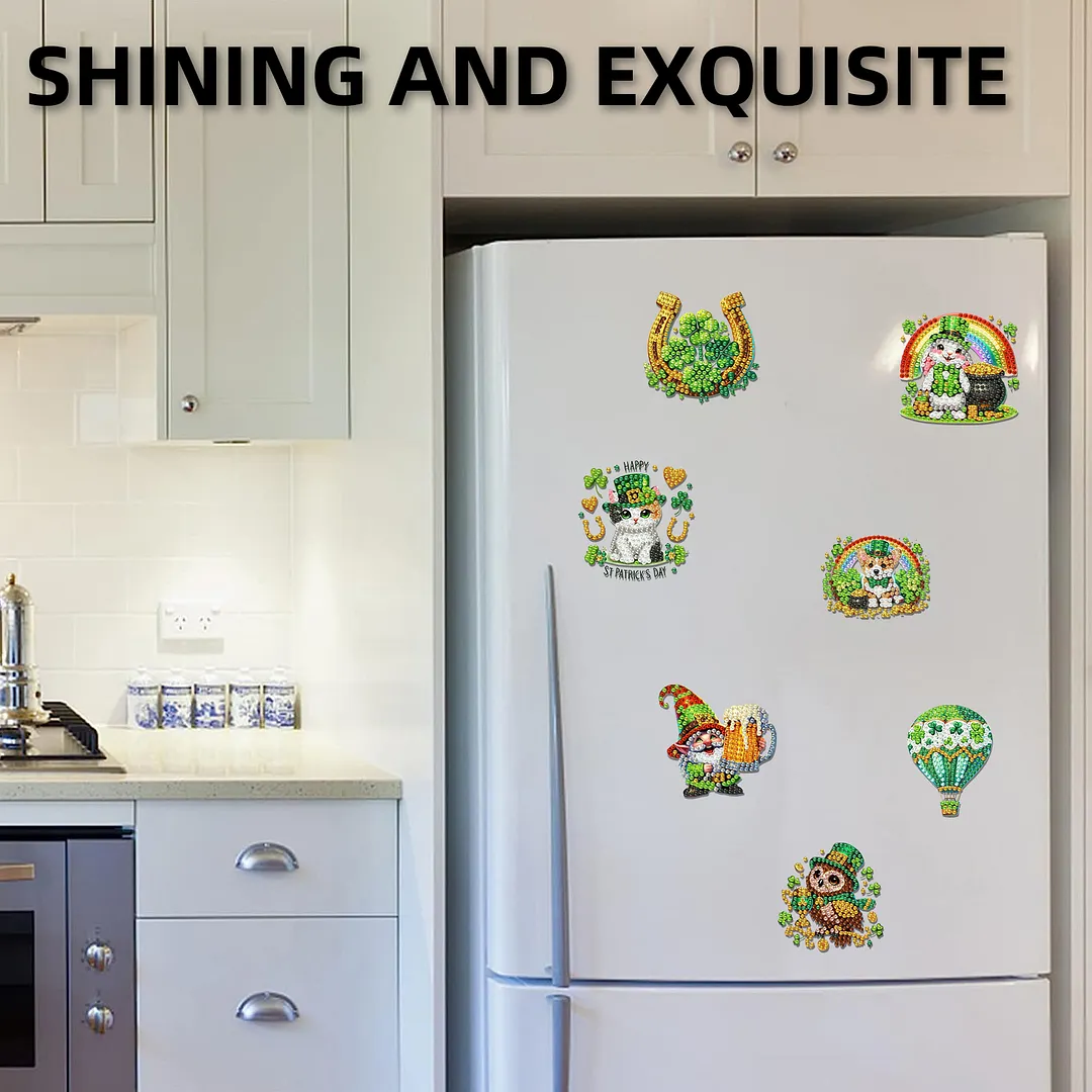 12Pcs Happy St Patricks Day DIY Diamond Art Fridge Magnet Refrigerator Sticker Diamond Art Stickers Refrigerator Painting Kits for Beginners Adults DIY Craft Gifts Home Decors