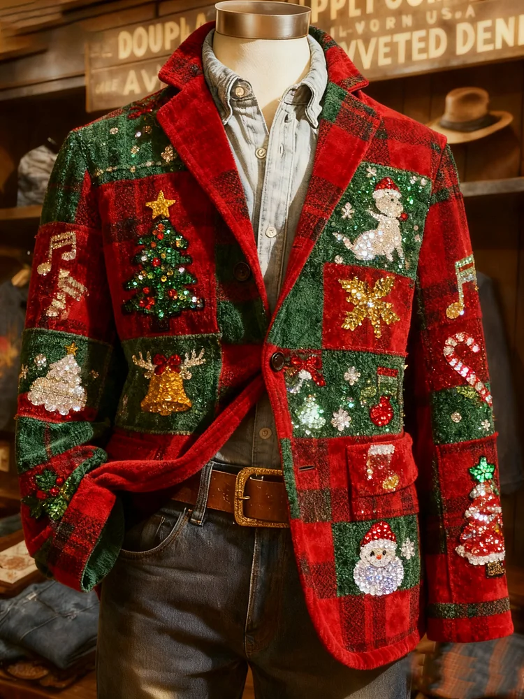 Men's Vintage Musical Notes Staff Music Christmas Casual Jacket 