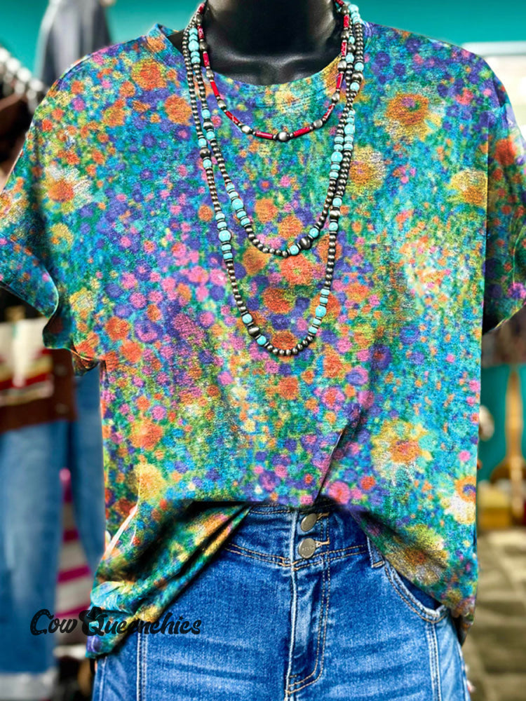 Floral Art Print Casual T-shirt Multicolor / S